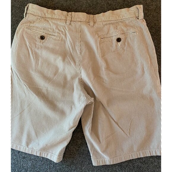 J. CREW 10.5" Club Shorts Men 34W Striped Grey/White Flat Front Casual Chino - Picture 6 of 16